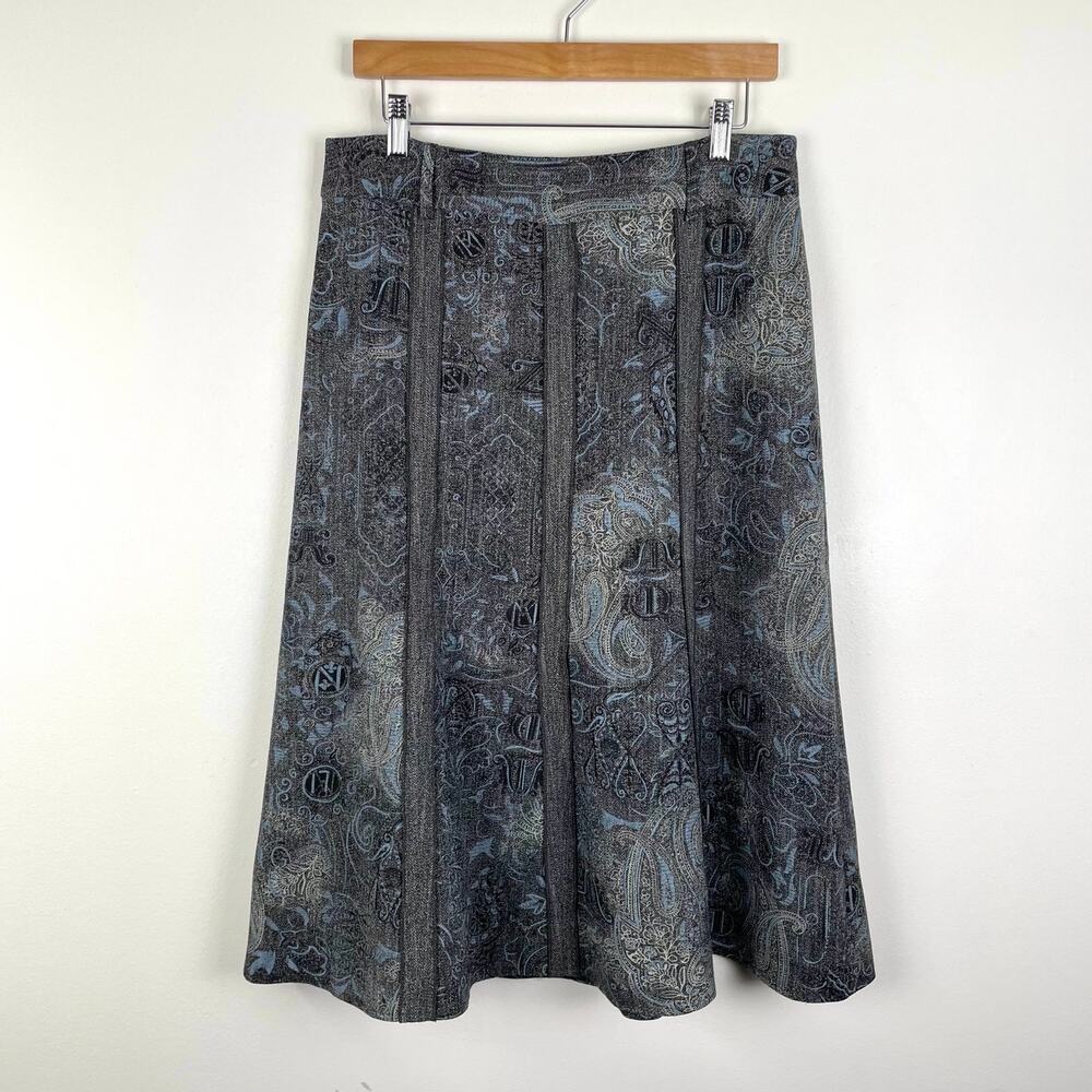 y2k VTG Simply French Skirt Size 6 Gray Blue Paisley Fairy Grunge Whimsigoth